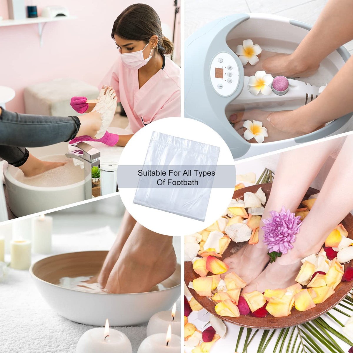 Chinco transparent foot soak basin liners close up detail