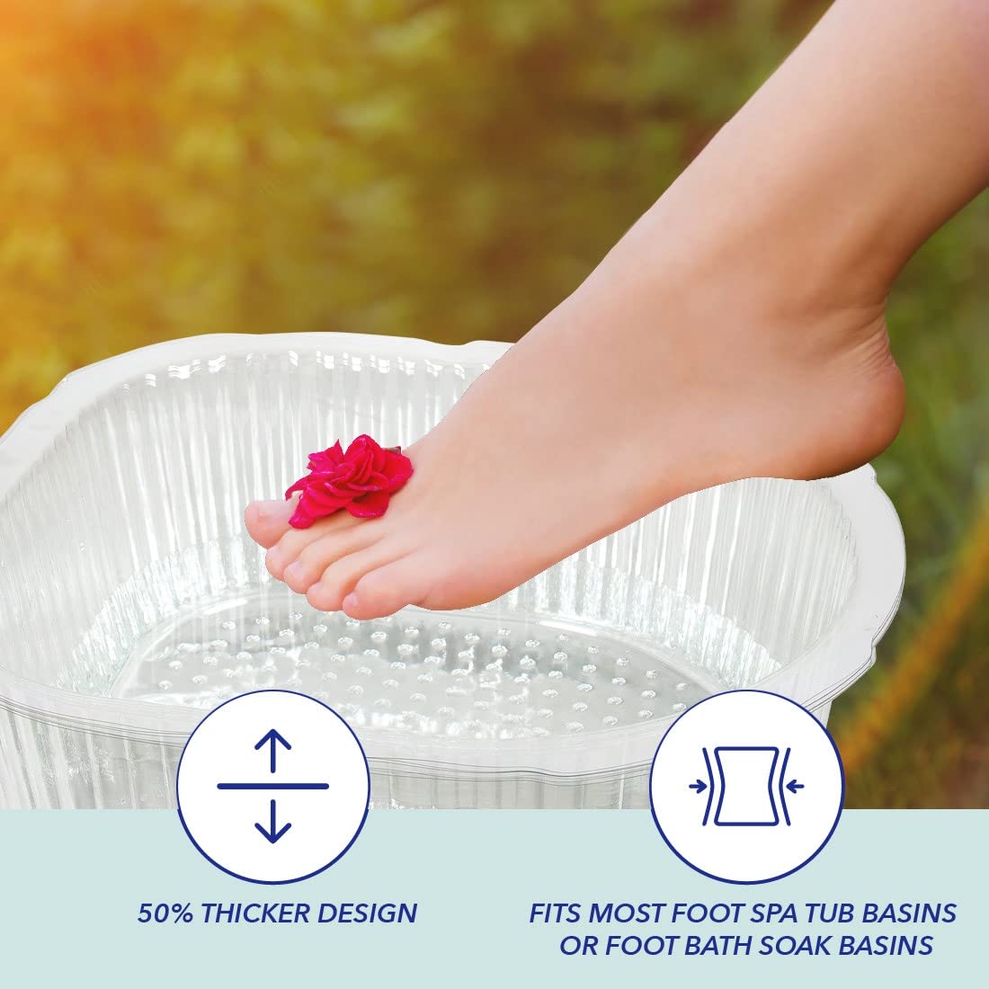 Side profile view of disposable clear pedicure tub liners