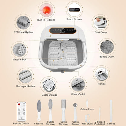 Unifull foot bath showing massage rollers and bubble function