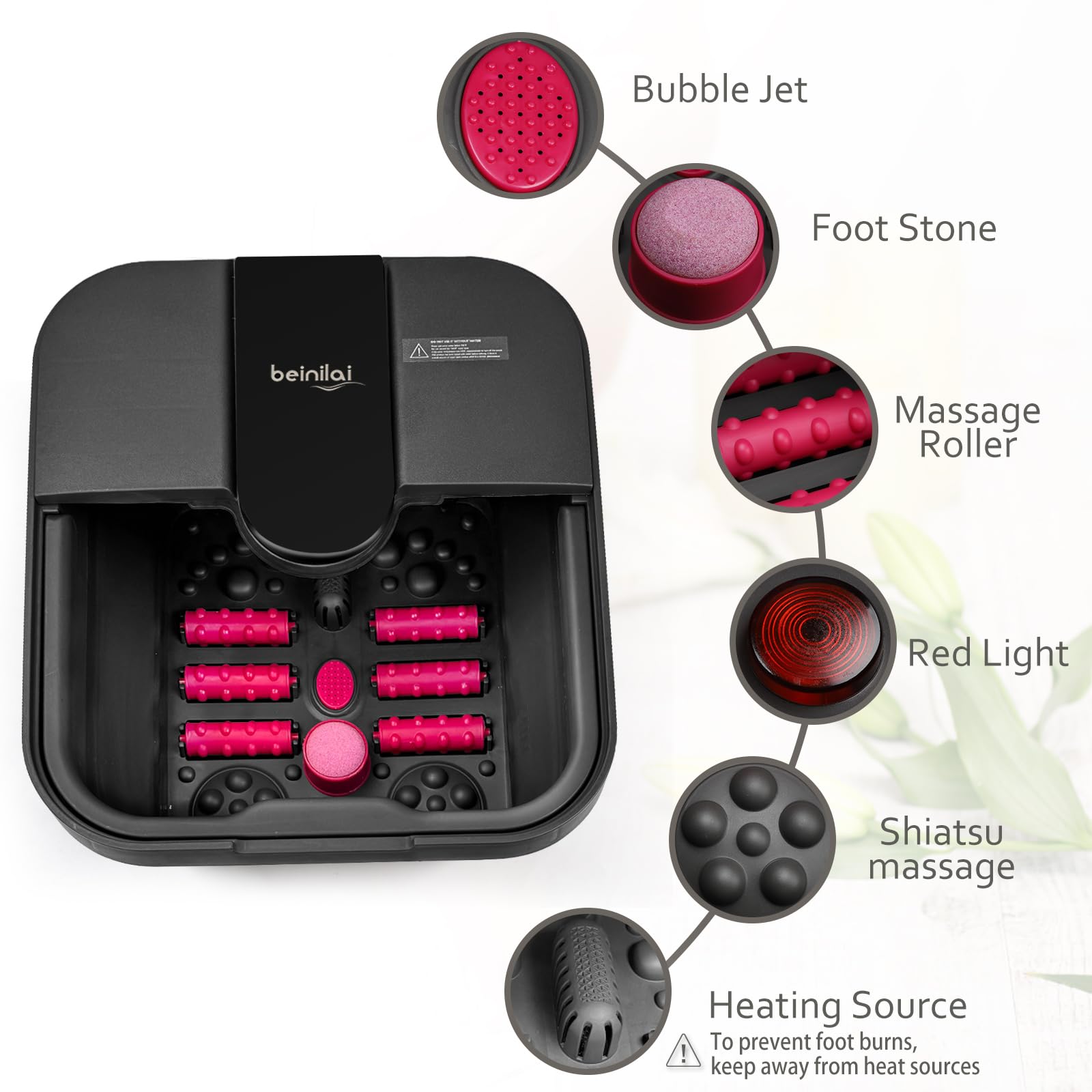 Side profile of Beinilai foot bath showing collapsible design