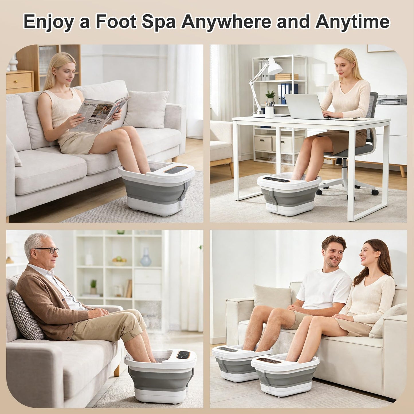 Side profile of Unifull foot spa showing drain and material box