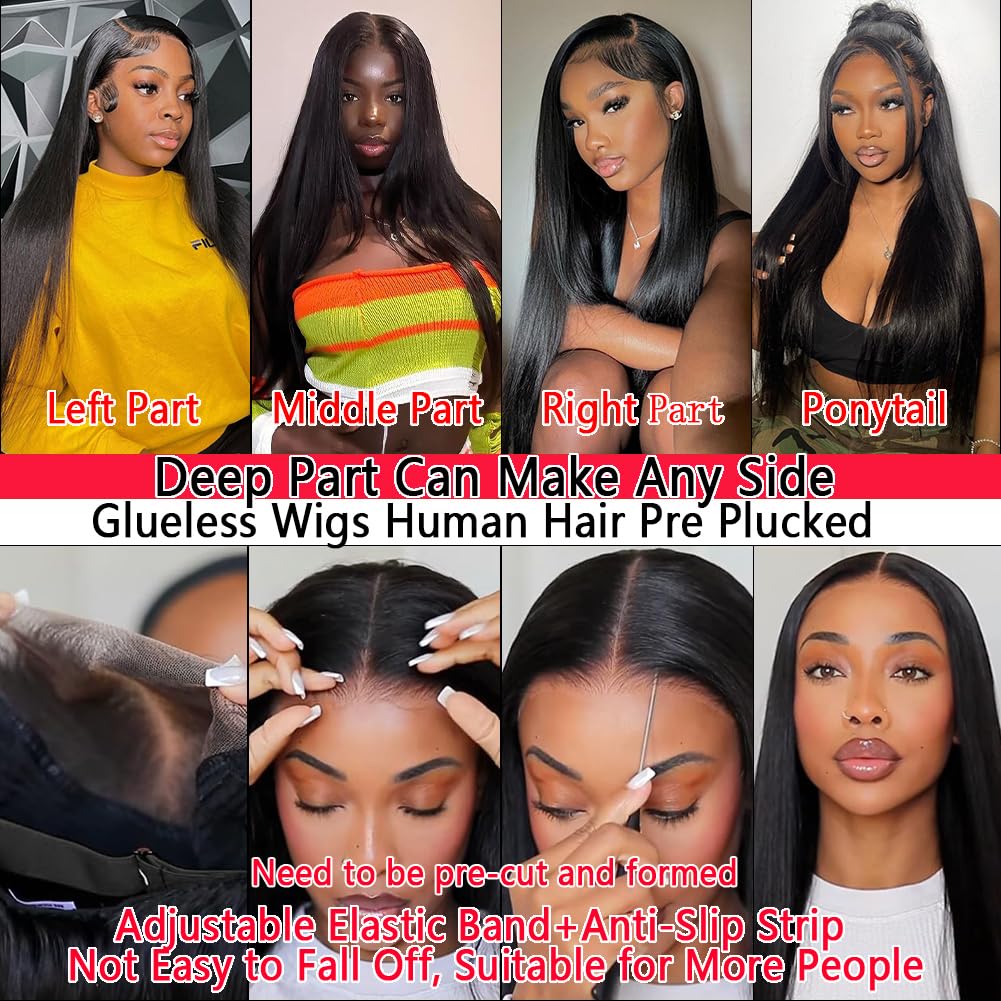 Ownrose long straight human hair wig showing natural black color back view