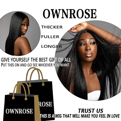Ownrose 30 inch straight lace front wig styled with a middle parting