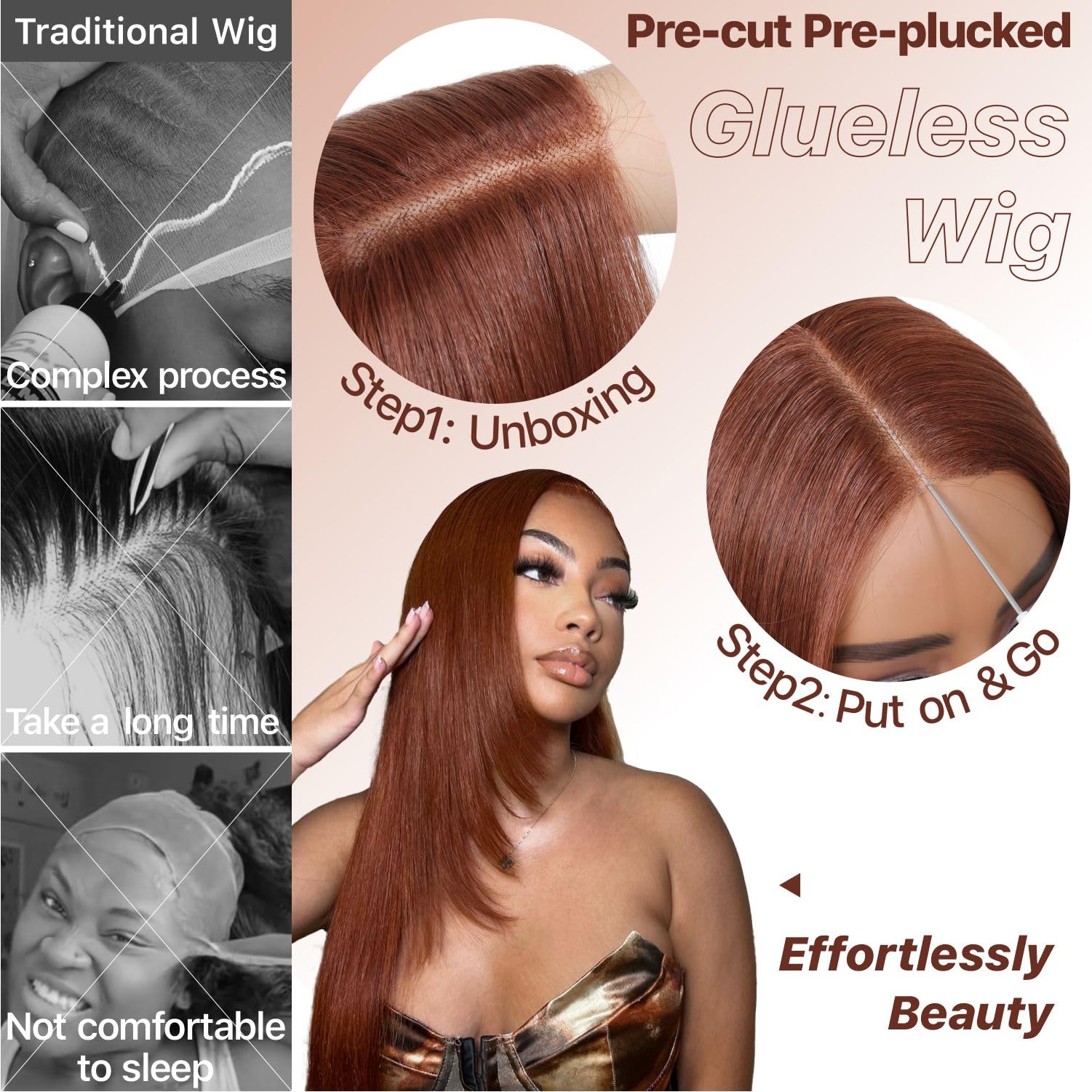 Back view of the twenty six inch long straight hair highlighting multi tonal blonde shades