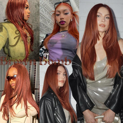 Packaging contents including the BrownBomb glueless wig and complimentary wig caps