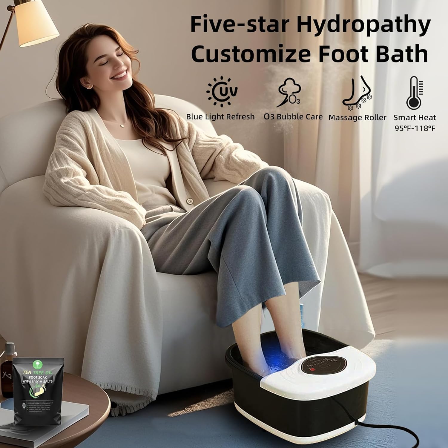 Closewave foot bath massager with ozone bubbles active
