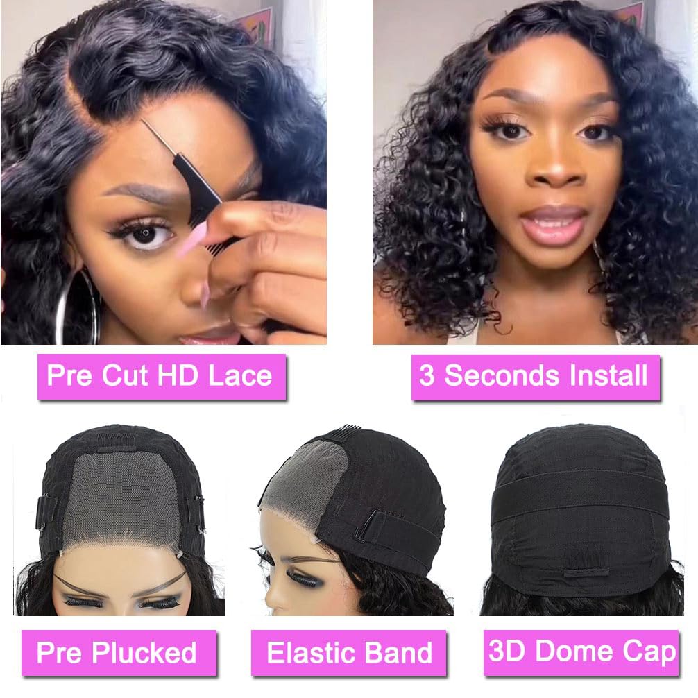 Side profile of 180 density curly human hair lace front wig