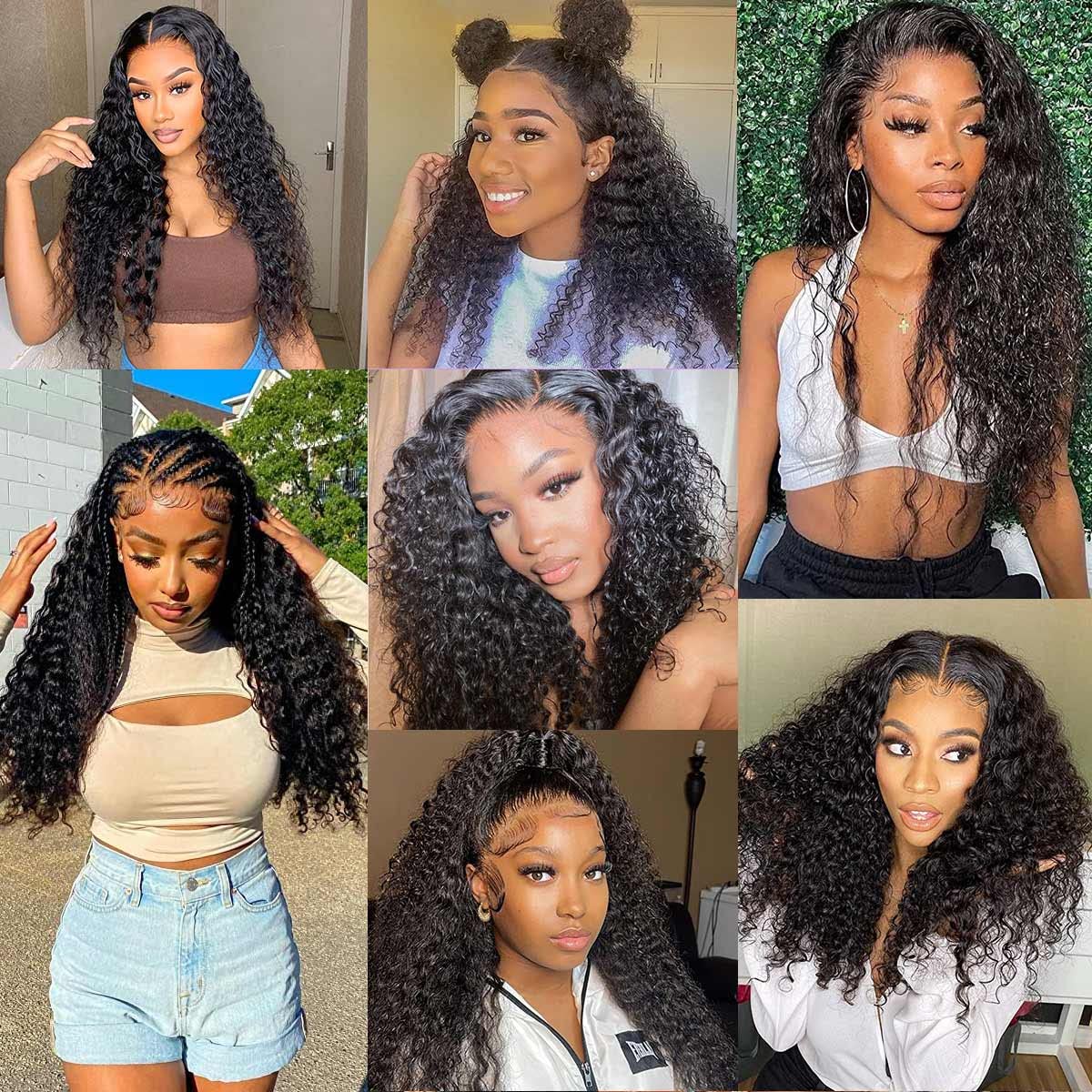 Back view of the 22 inch EMOL deep curly lace frontal wig demonstrating full volume and natural movement