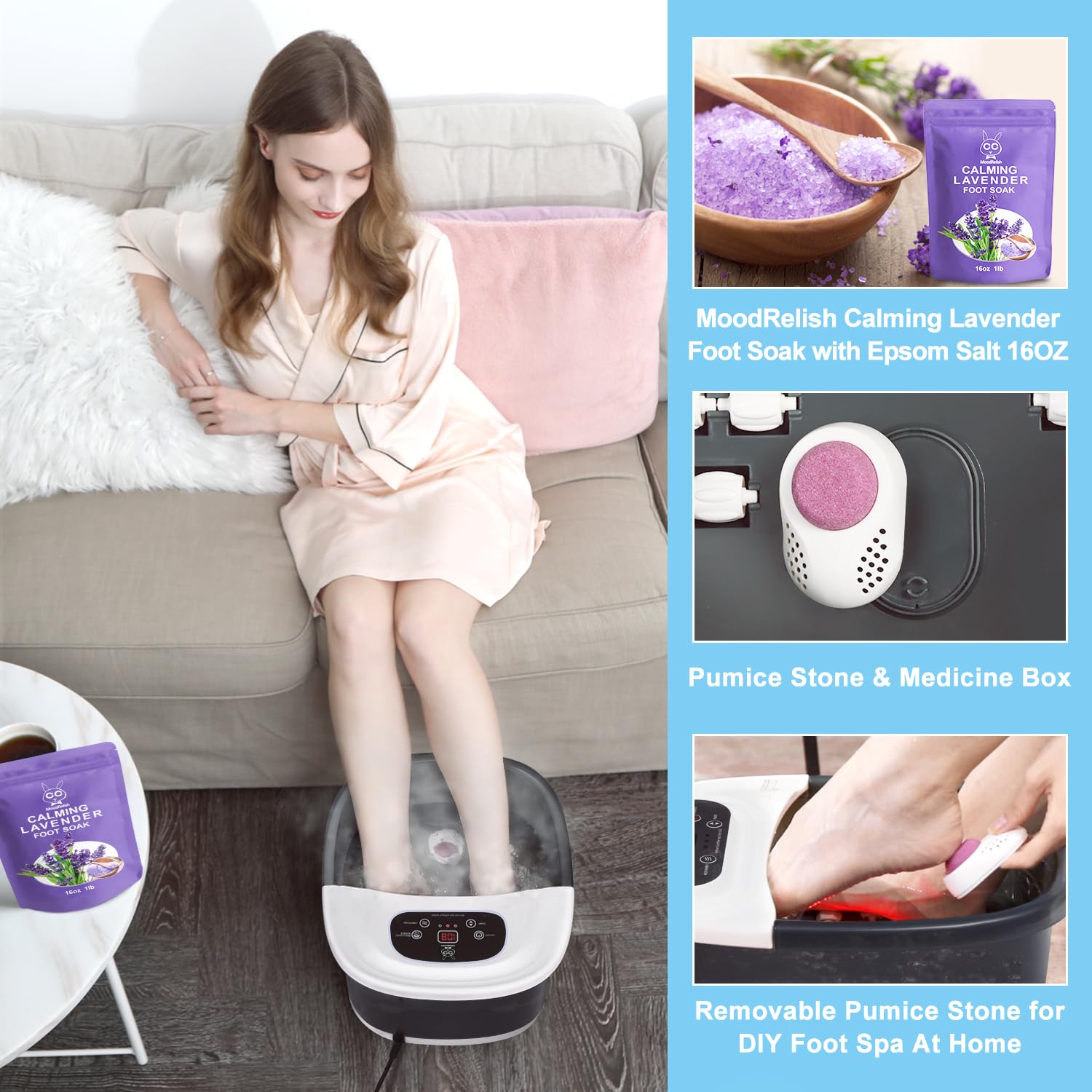 MoodRelish foot spa massager with Epsom salt accessory