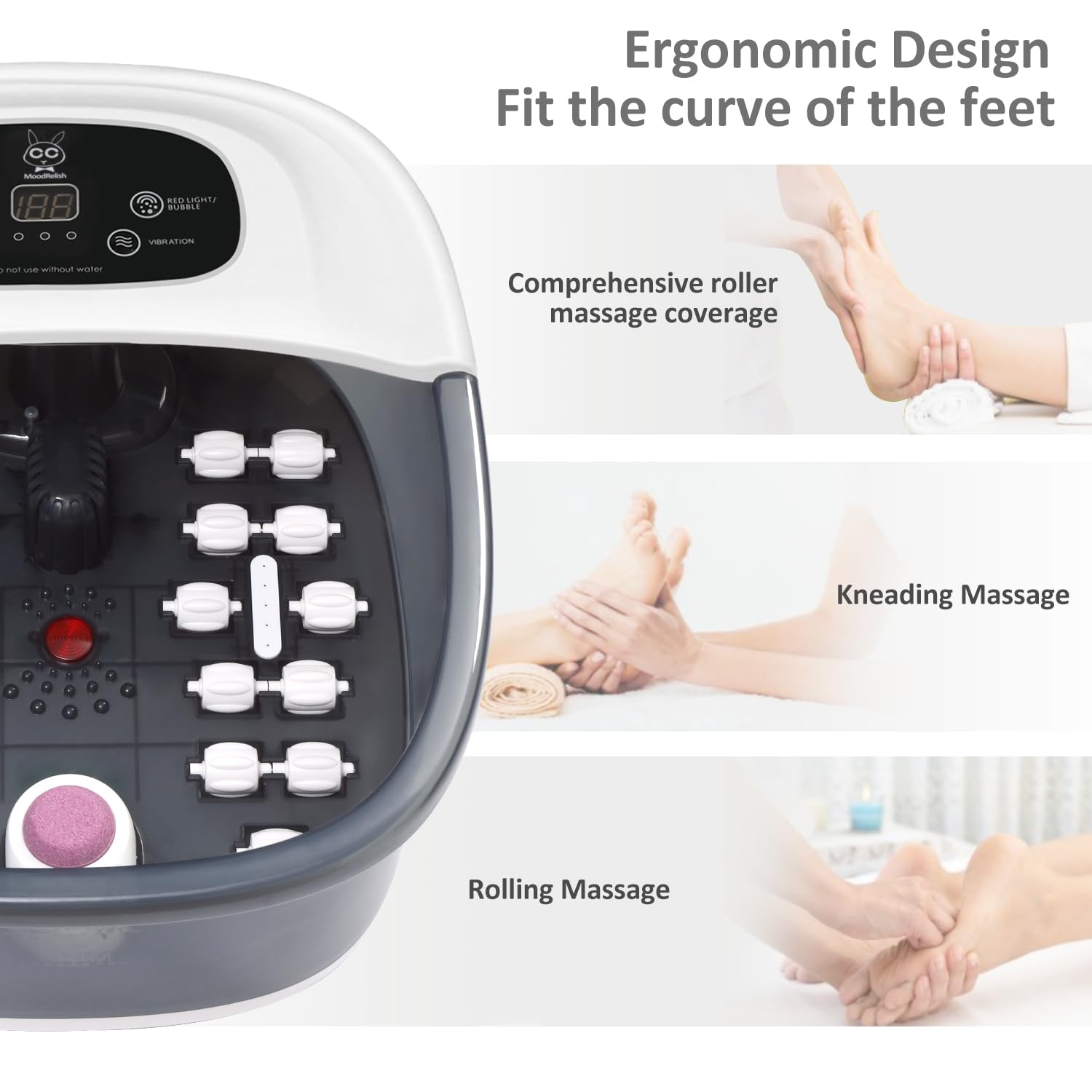 Close up of MoodRelish foot massager infrared light function