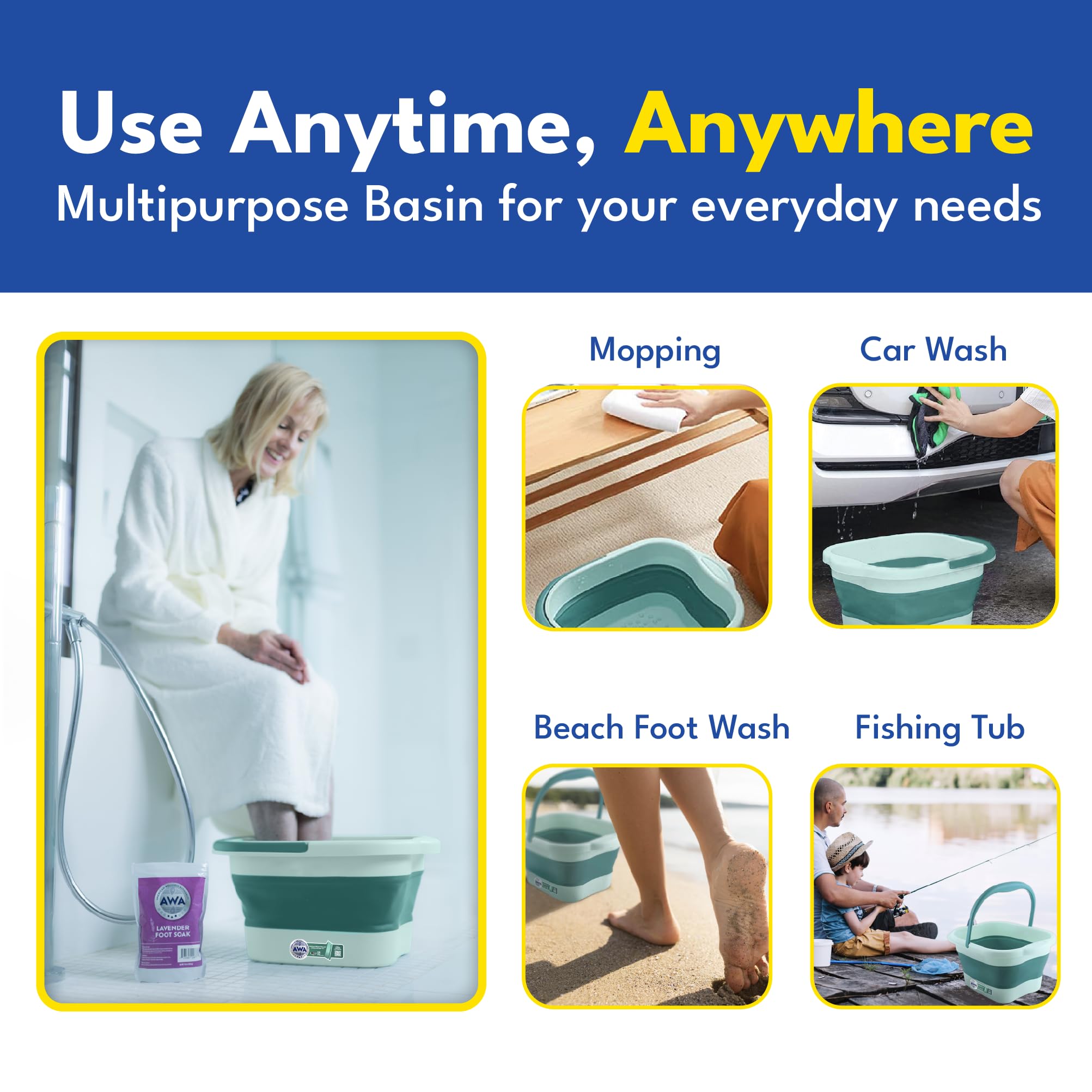 Folded flat foot soaking tub for easy storage