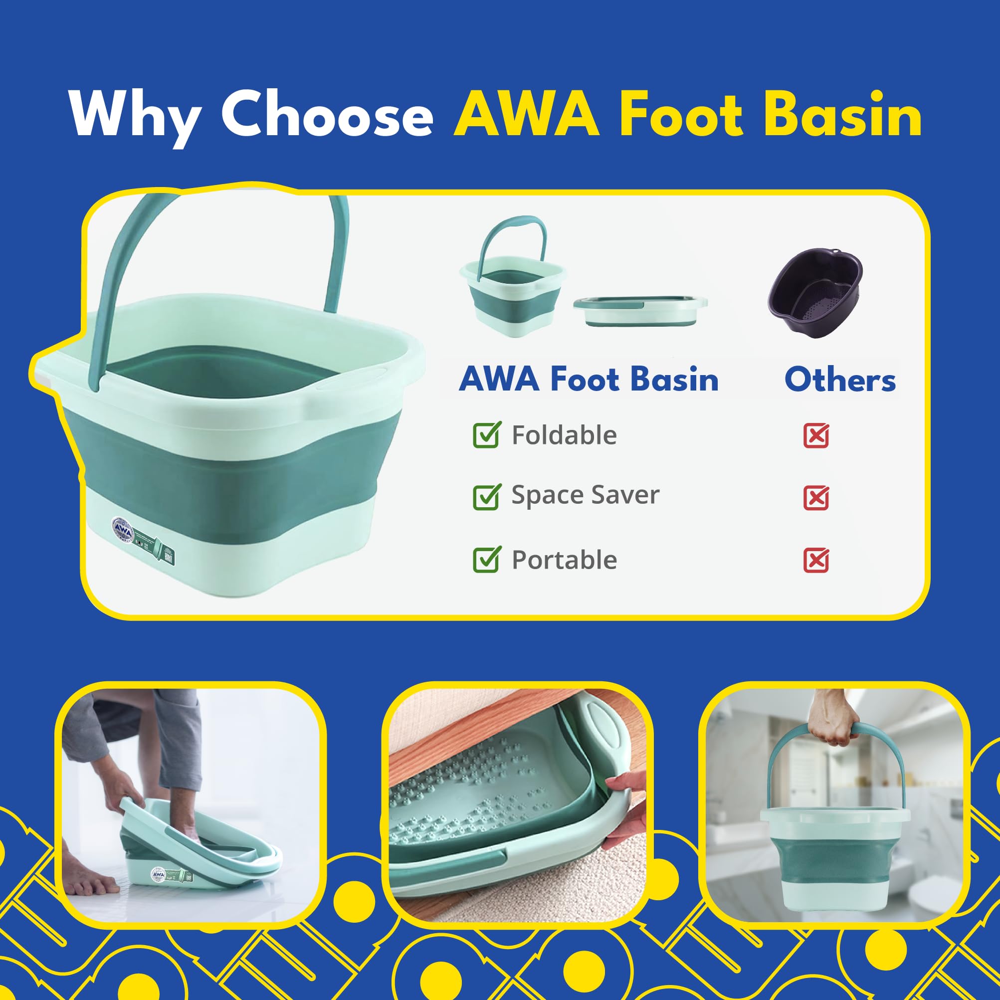 Detailed view of massage nodes in AWA foot soaking tub