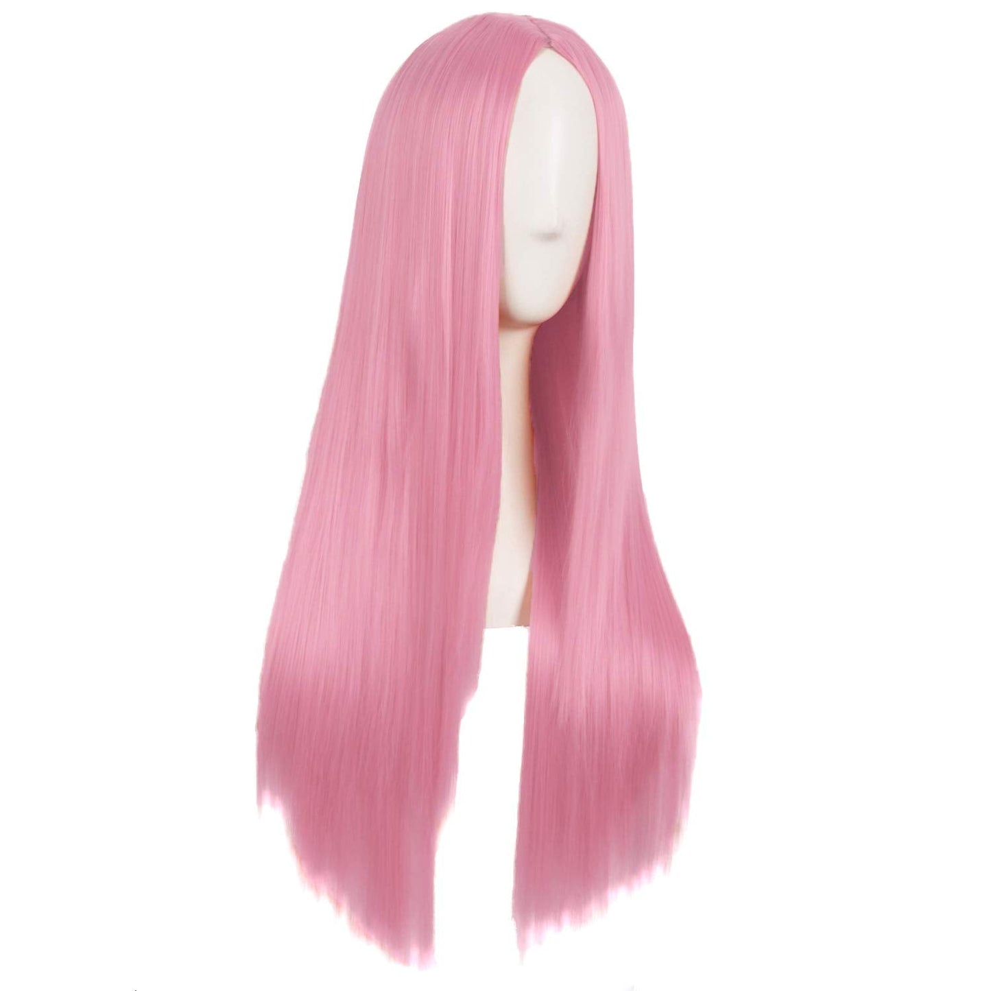 MapofBeauty premium pink costume wig with side bangs styling angle