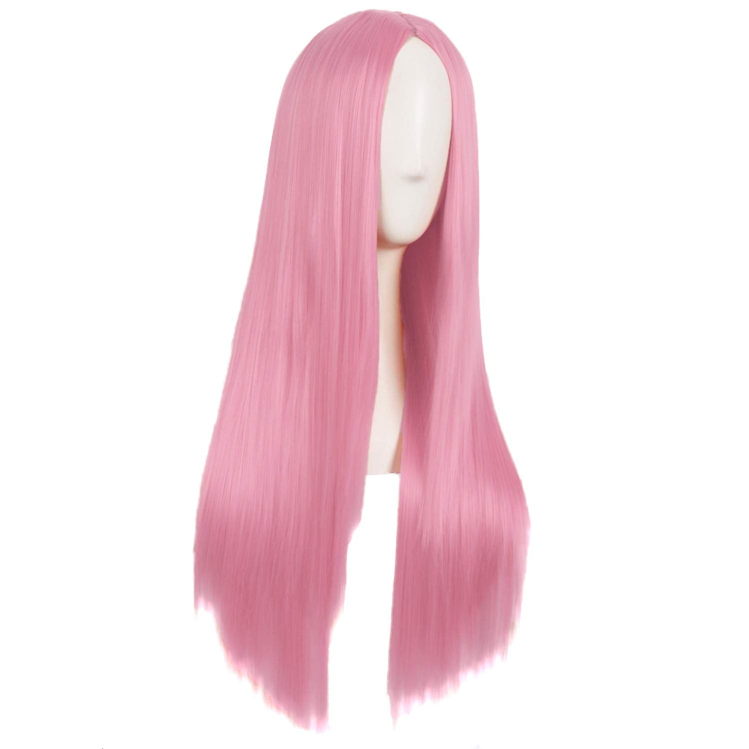 MapofBeauty premium pink costume wig with side bangs styling angle