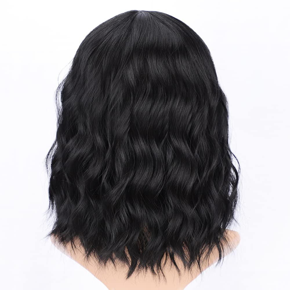 Back view of the fluffy and voluminous short black curly hairstyle.