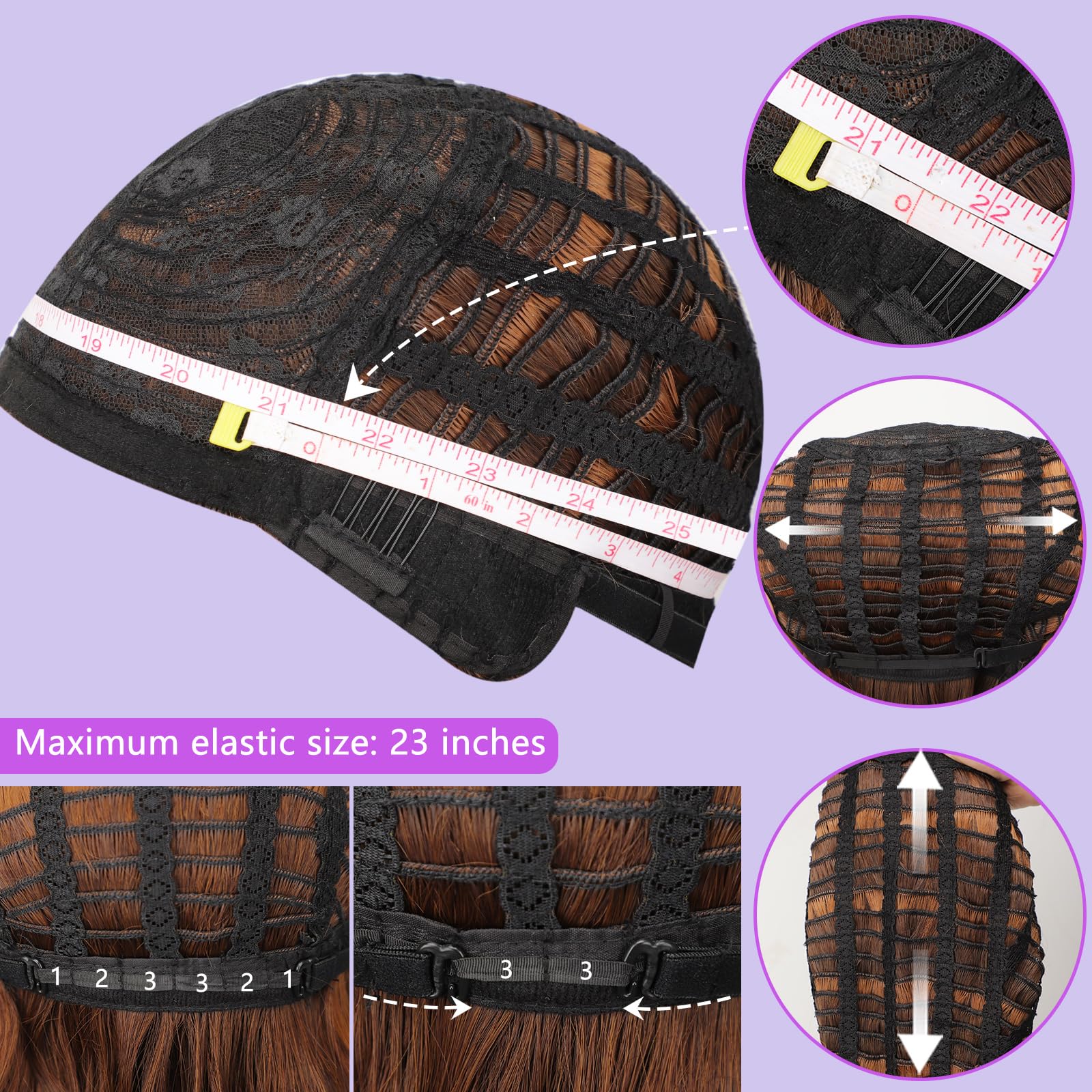 Styling demonstration of the customizable synthetic bangs on a mannequin head.