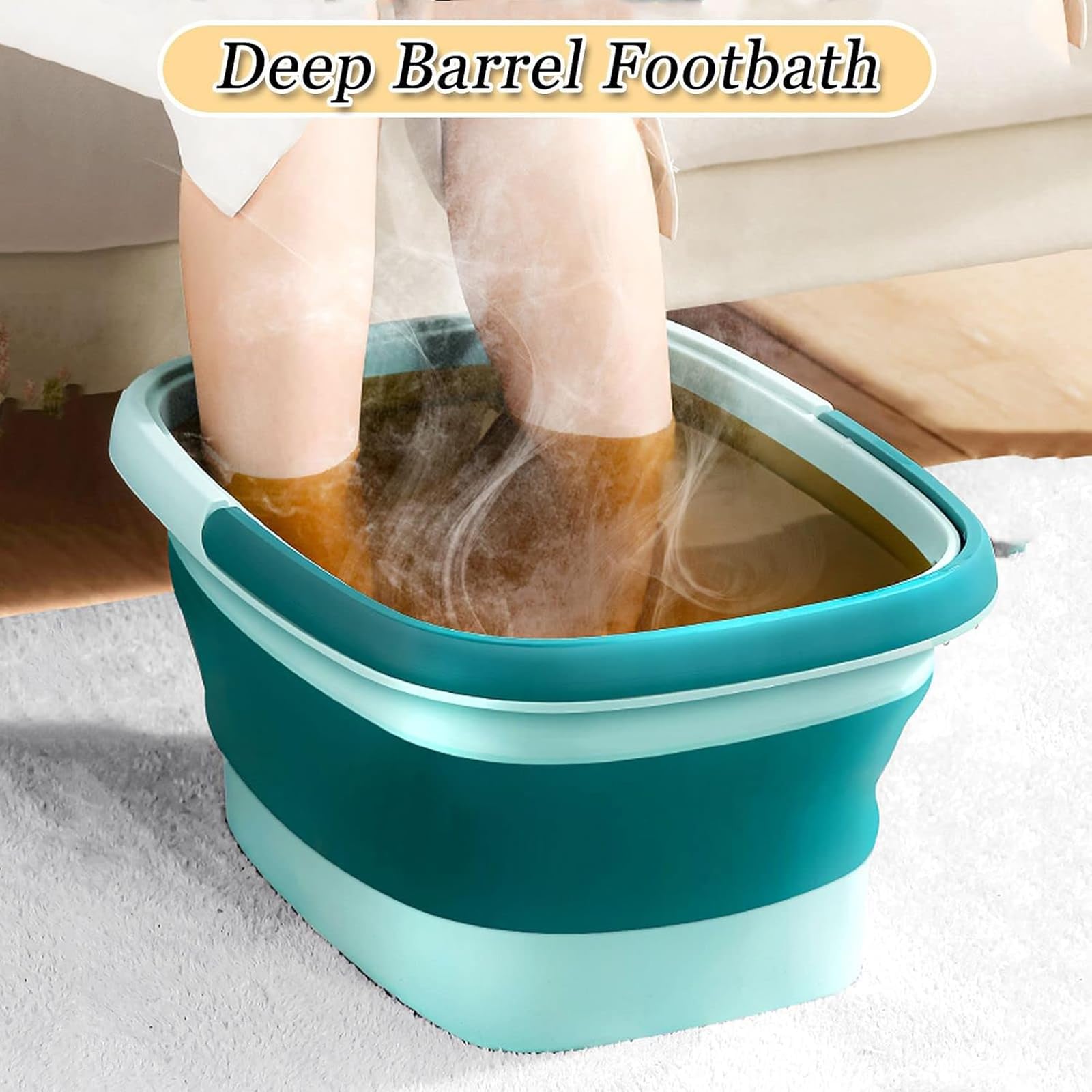 Folded green foot soaking tub for easy storage