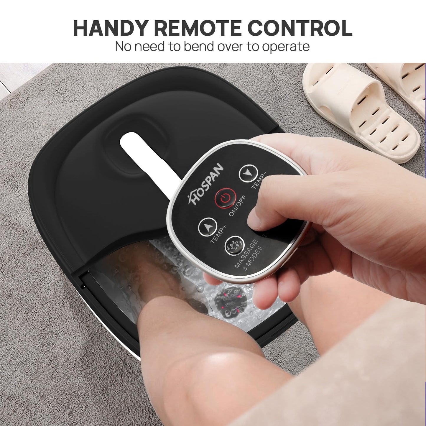 Side profile of folded Hospan electric foot spa