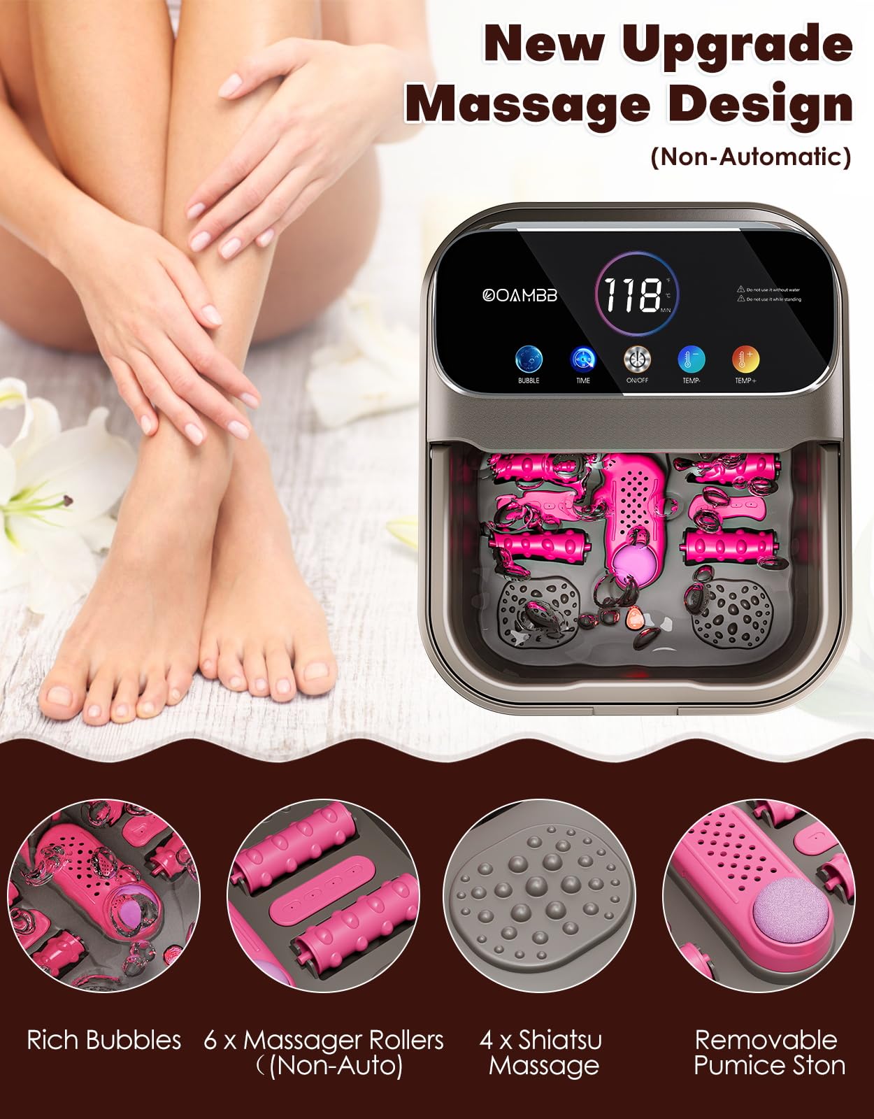 Ooambb deep grey foot spa with massage rollers visible