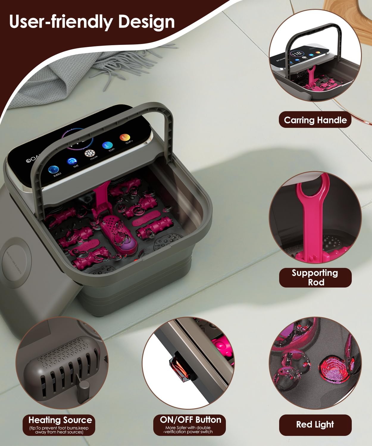 Ooambb foot spa folded for storage showing compact thickness