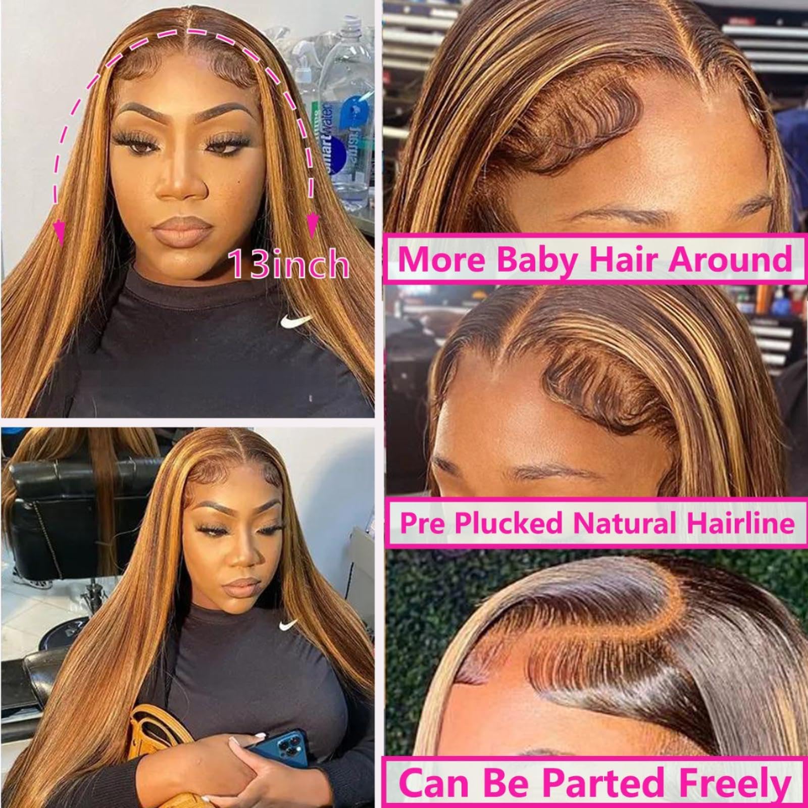 Back view of the 28 inch 180 percent density colored blonde human hair unit