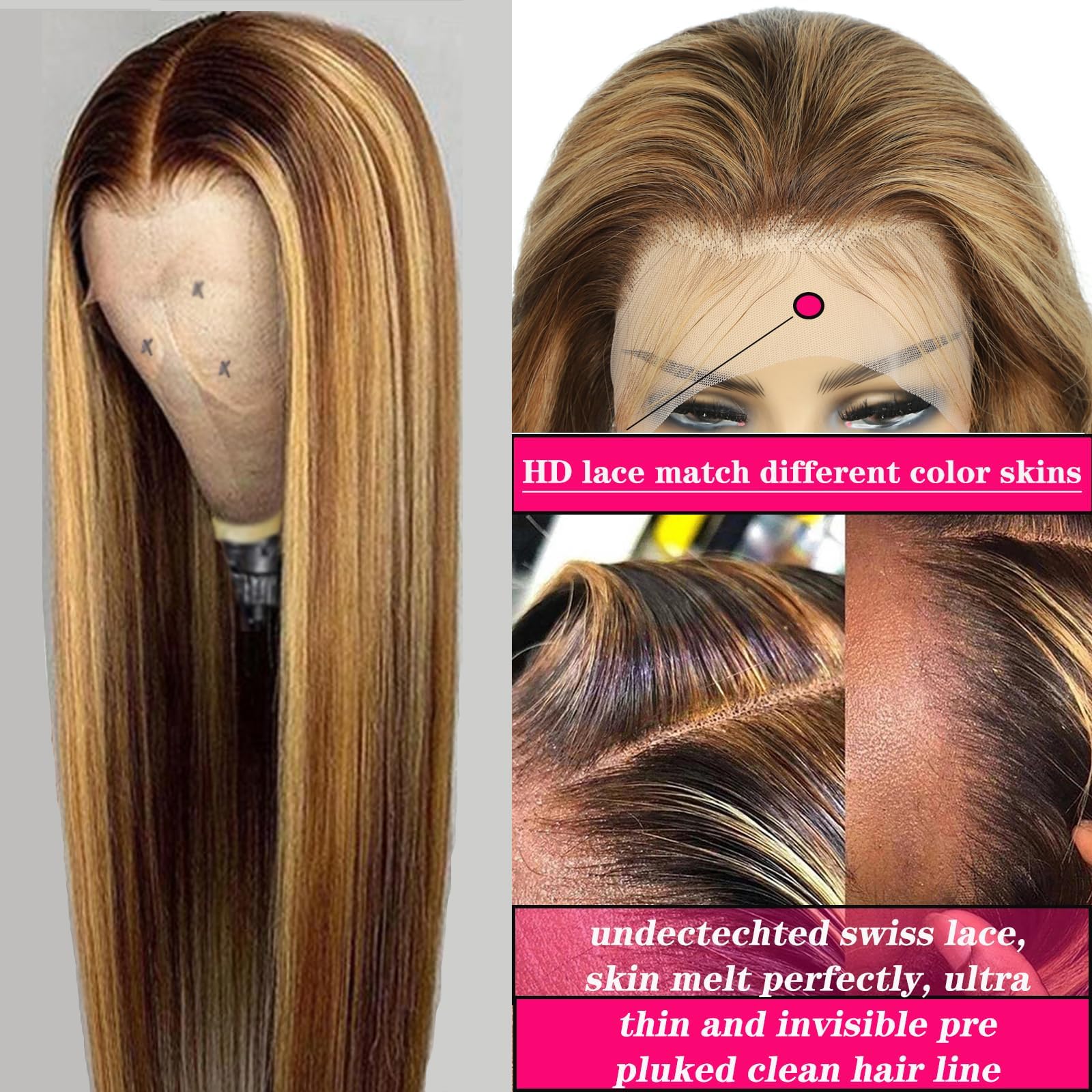 Detailed texture shot of the silk straight 4/27 premium Brazilian virgin hair strands