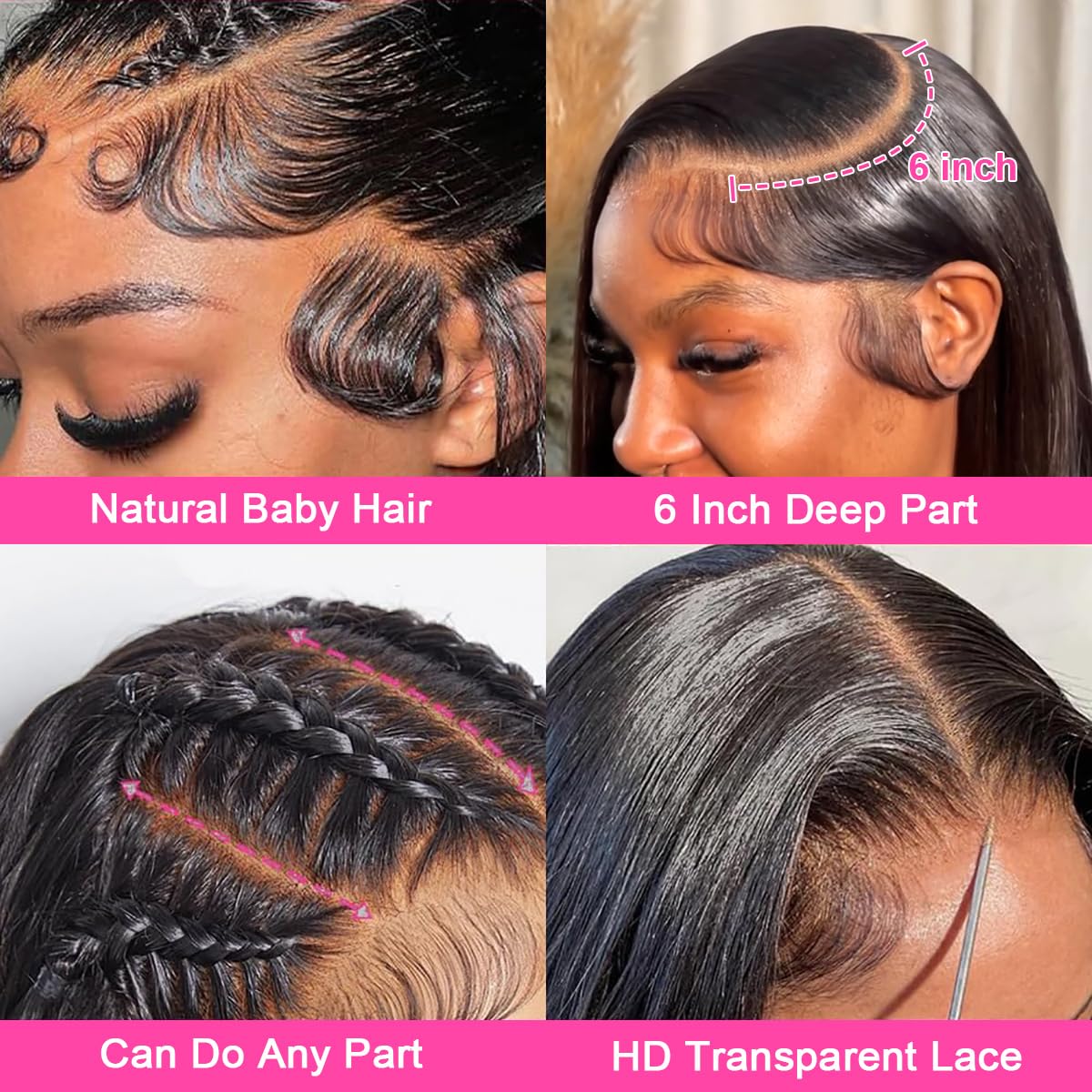 Close up of thirteen by six high definition transparent lace frontal showing pre plucked hairline