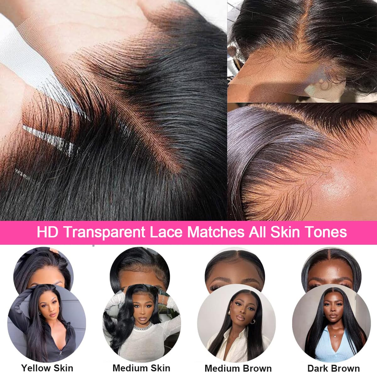 Back view of natural black two hundred percent density human hair straight wig texture