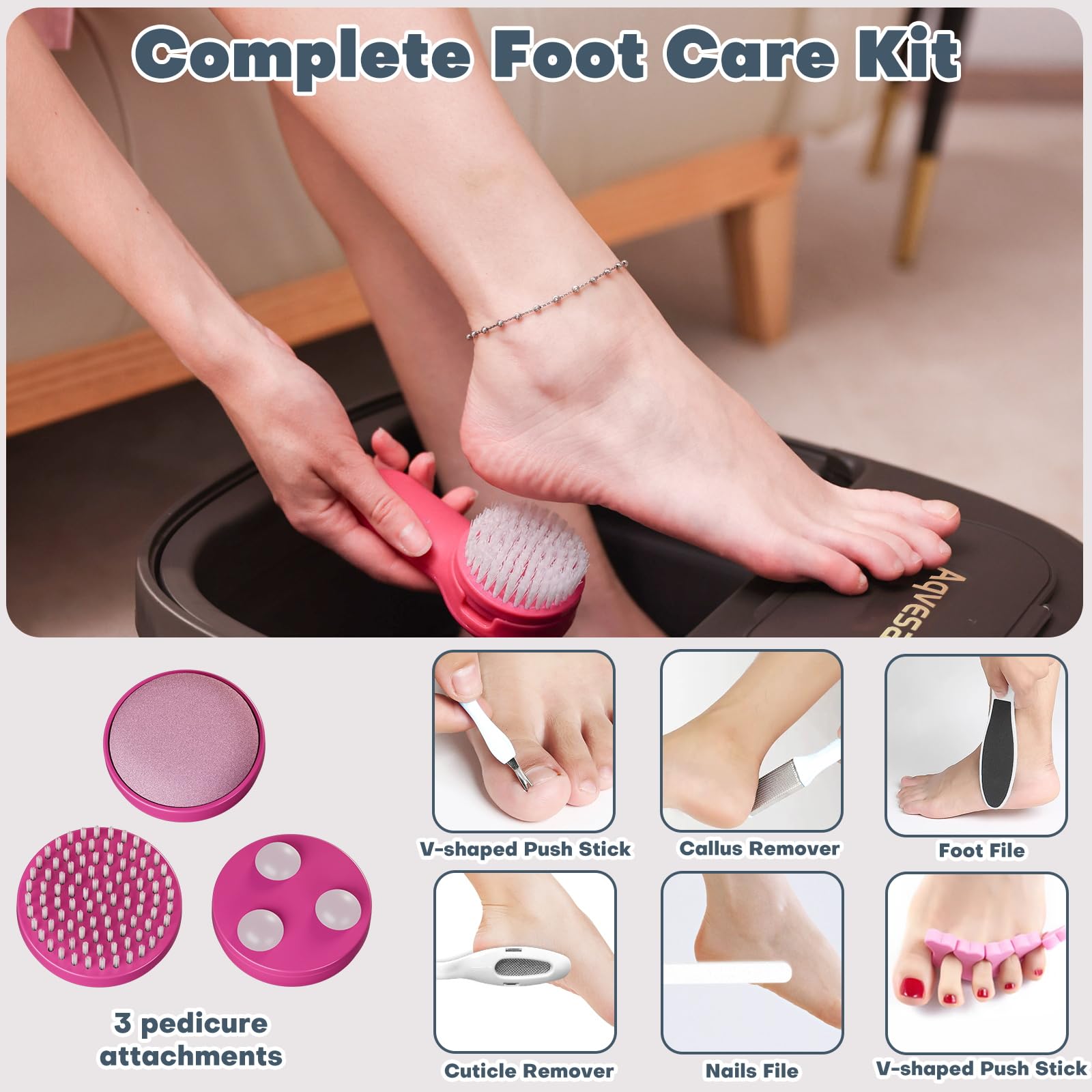 Pedicure attachments included with Aqvesane foot spa