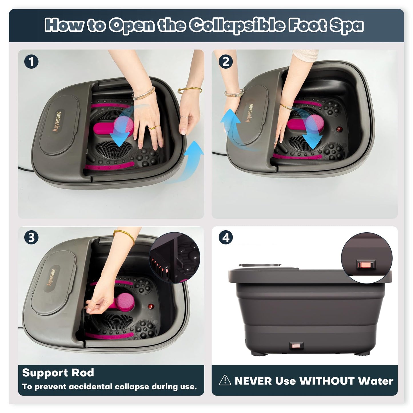 Side view of Aqvesane electric feet soaking tub