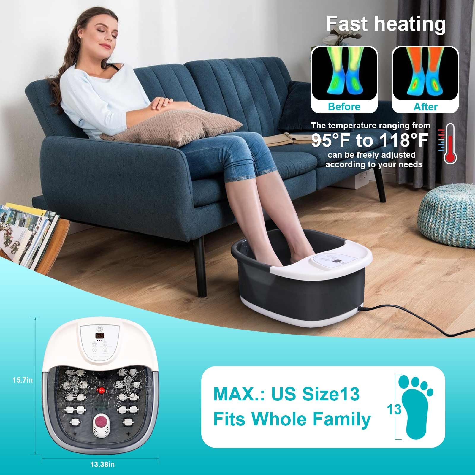 Ecarbme foot bath with 22 massage rollers