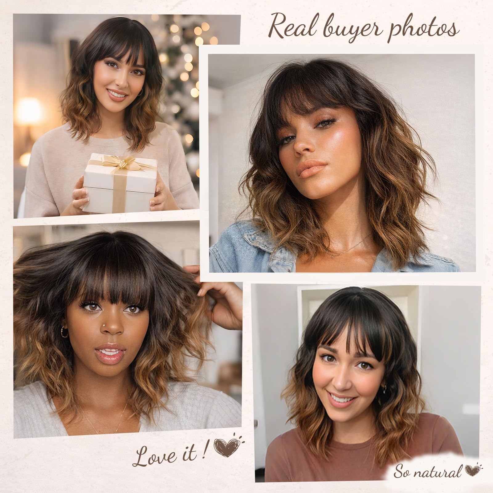 Back view of the sixteen inch Nnzes wavy bob wig highlighting its full volume and density.