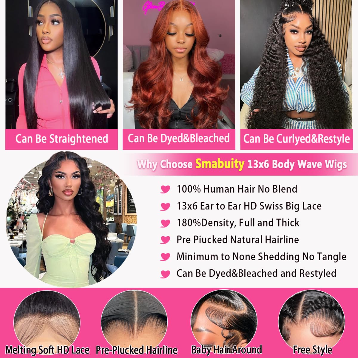 Close up view of pre plucked hairline with baby hair on HD transparent lace frontal