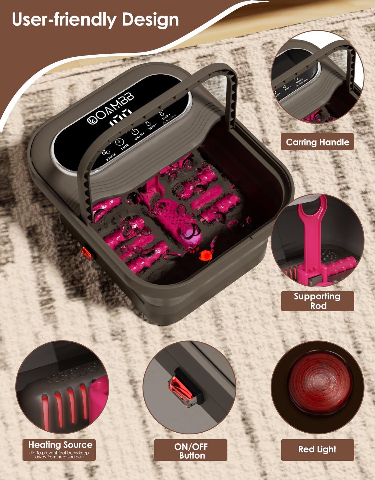User using pedicure stone in foot soaking tub
