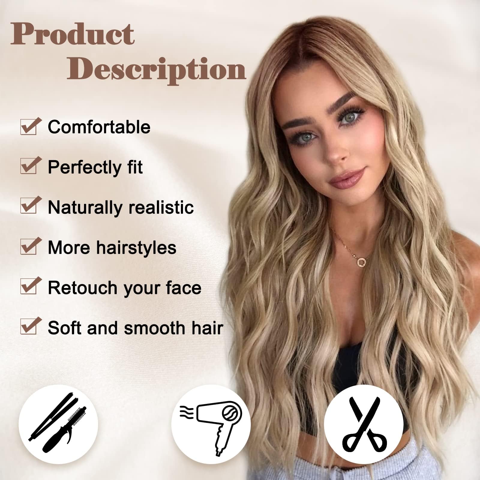 Side angle profile of the 26 inch curly synthetic hair accessory highlighting the soft dark root gradient styling.