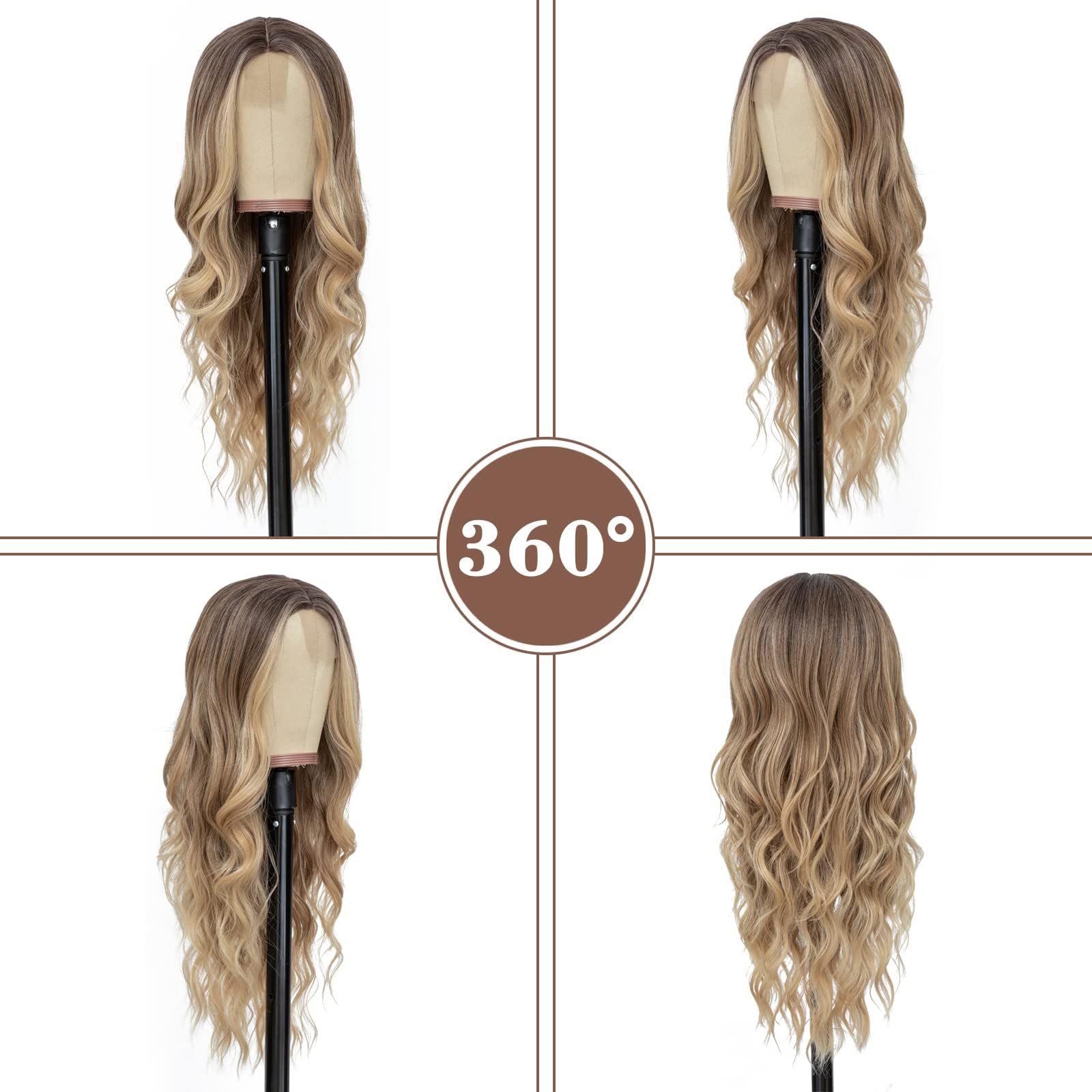 Close up view of the heat resistant synthetic fibers and realistic hand tied middle parting construction.