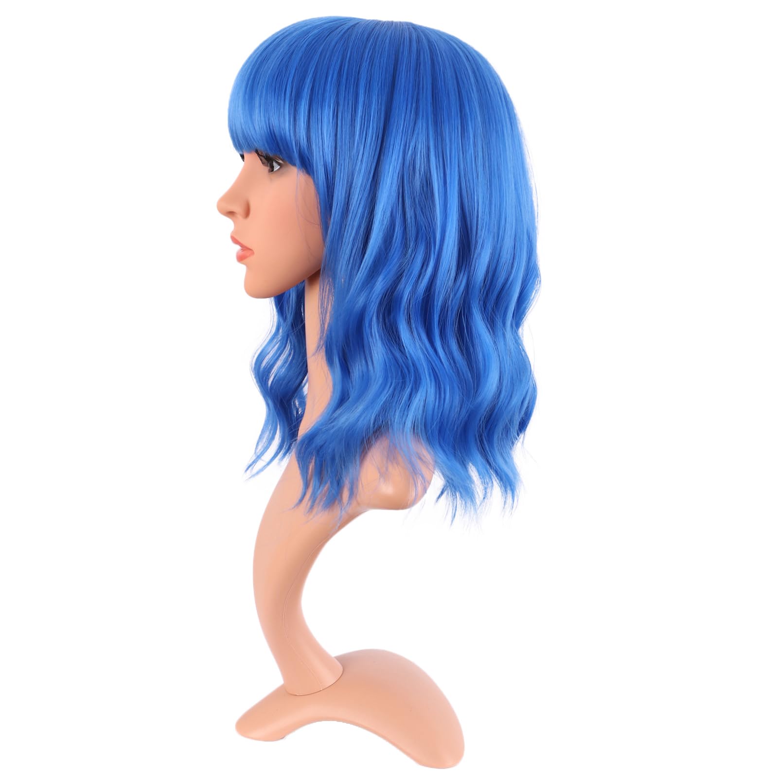 Close up view of the heat resistant synthetic fibers and smooth flat bangs style.