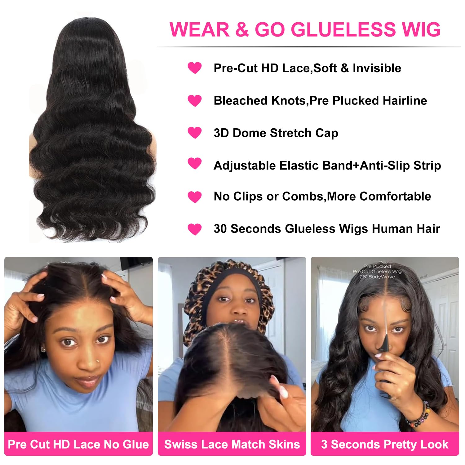 Back perspective of the 180 percent density human hair body wave wig highlighting full volume