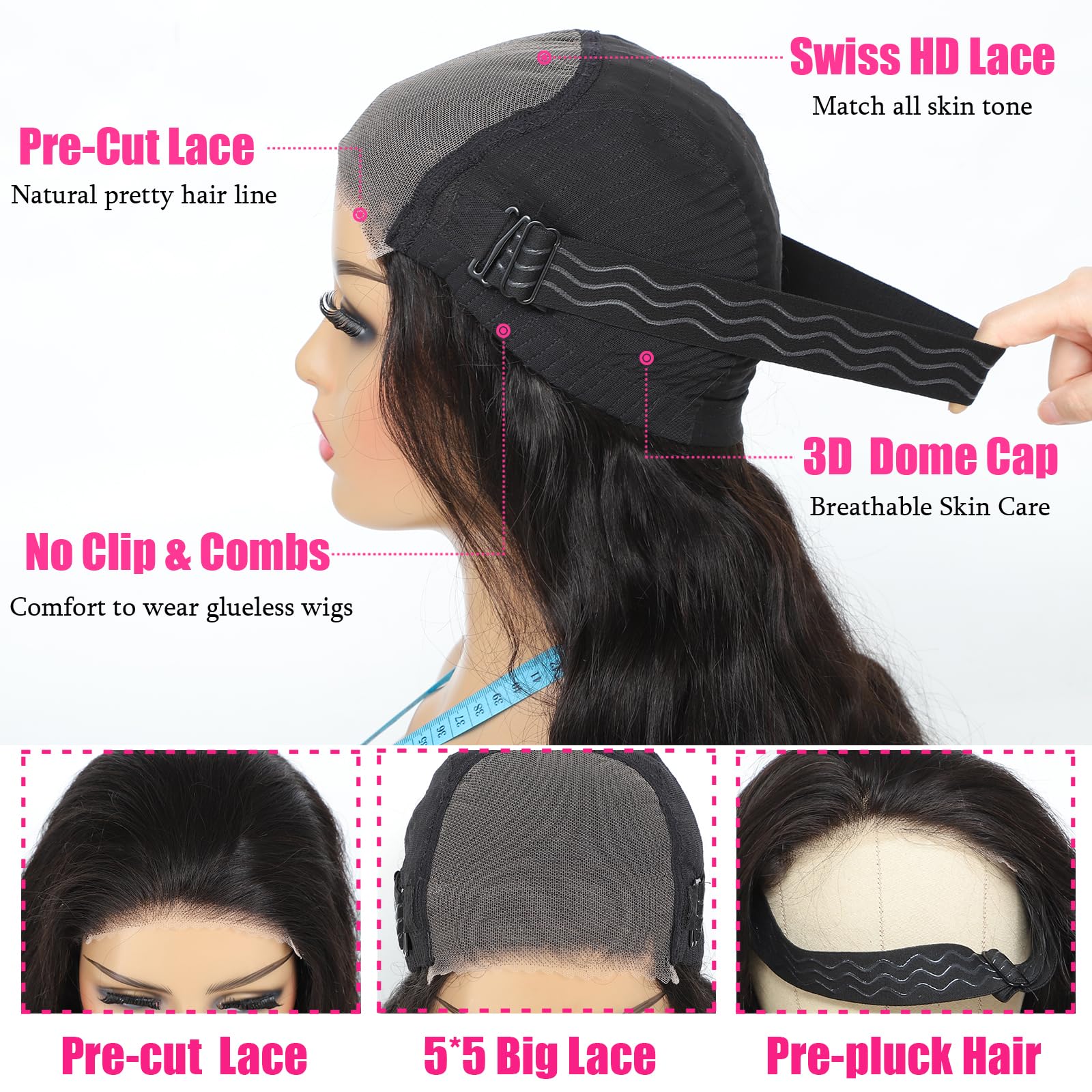 Detailed texture view of the premium quality black human hair with defined waves
