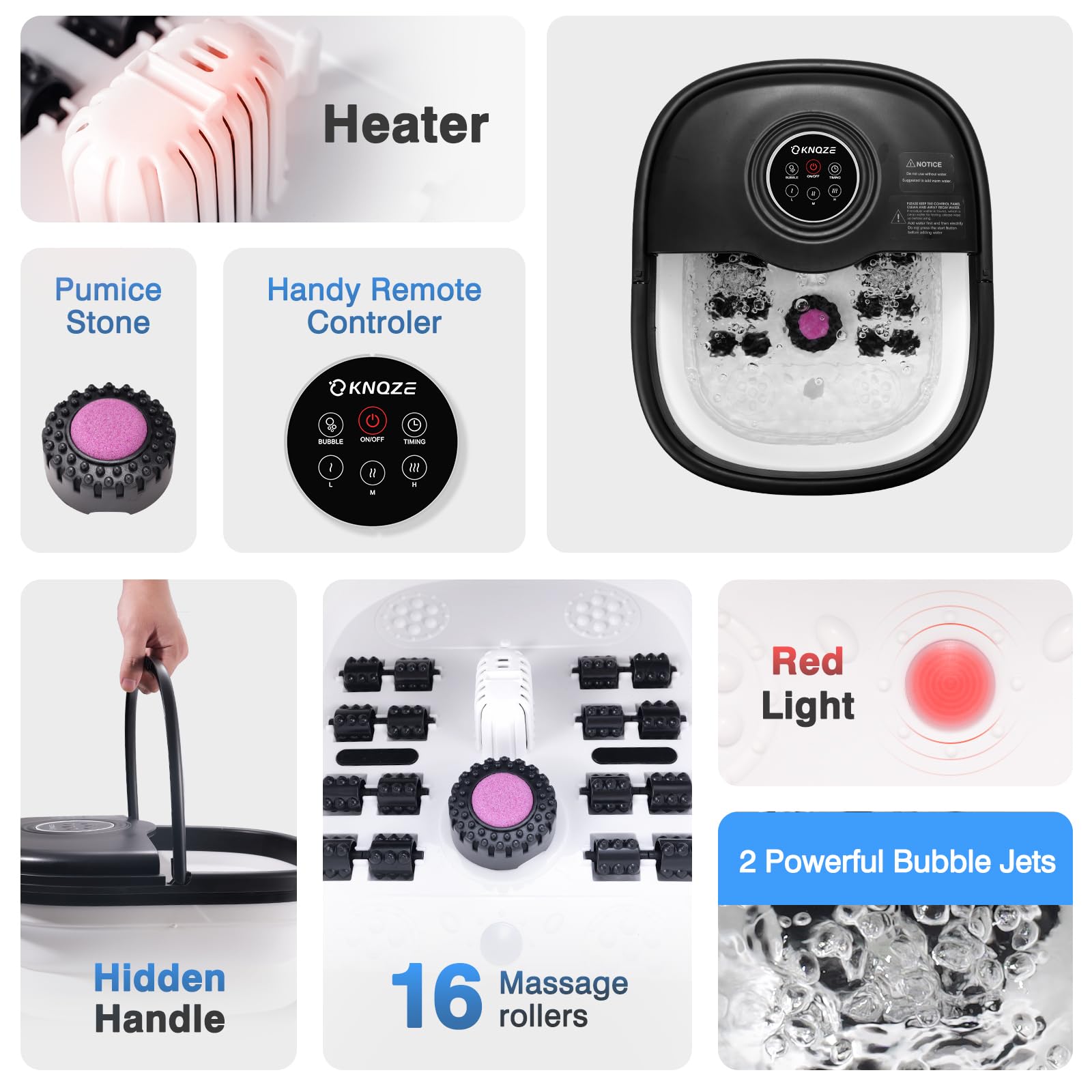Close up of Knqze foot spa bubble jet feature