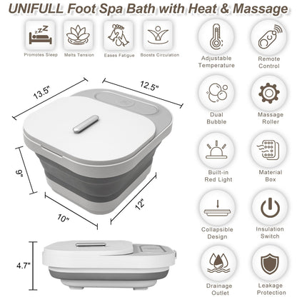 Unifull foldable foot massager tub with heat settings displayed