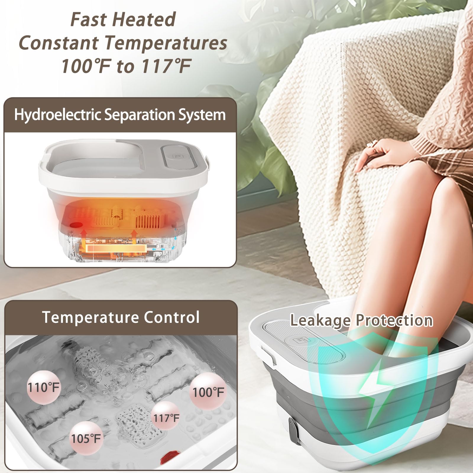Top view of Unifull foot bath with red light therapy activated
