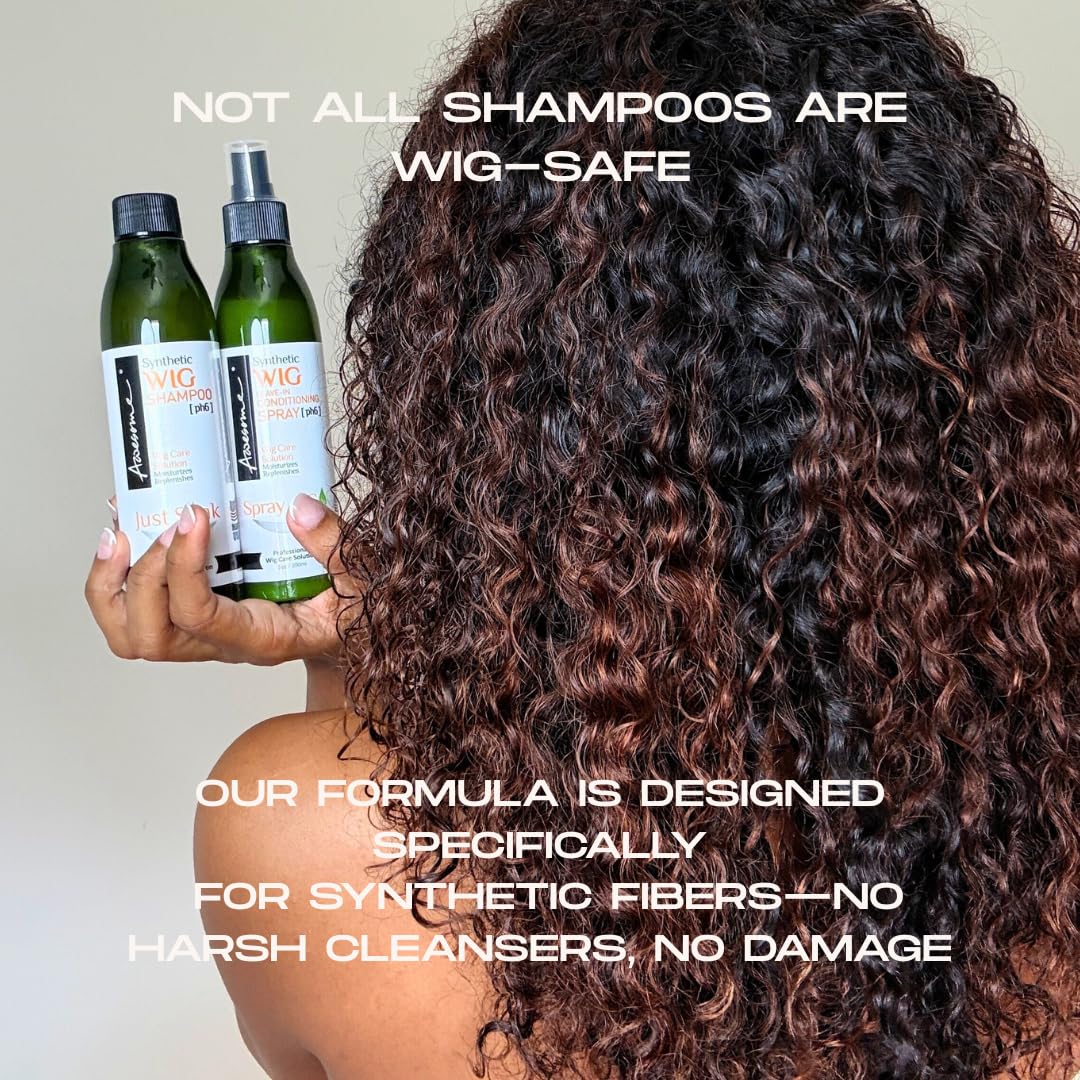 Back label of Awesome synthetic wig leave in conditioner showing instructions and ingredients