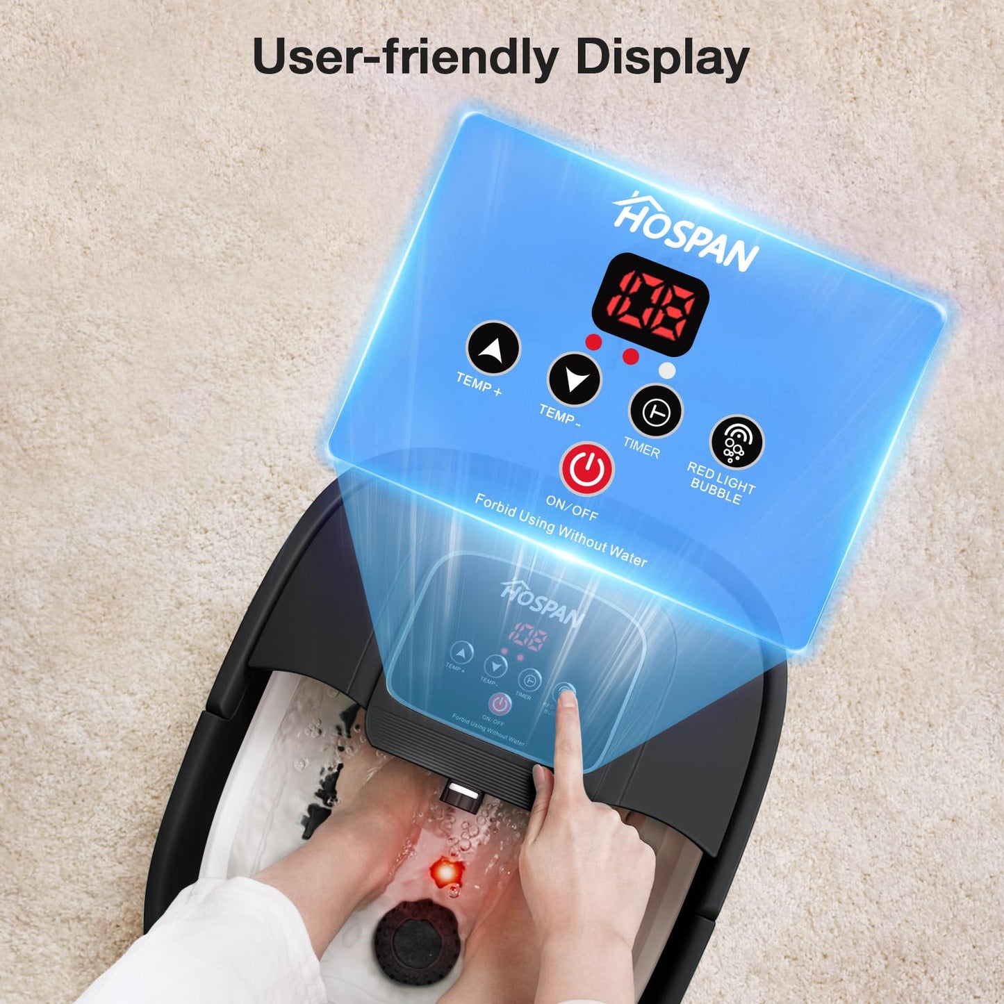 Folded Hospan foot spa stored under furniture for space saving