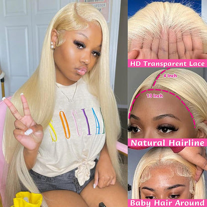 Close-up profile of the 13X4 HD transparent Swiss lace frontal on the GZX blonde wig showing how it melts seamlessly onto skin.
