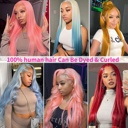 Sleek and styled 613 blonde human hair wig parted down the middle to demonstrate the realistic scalp appearance of the HD lace.
