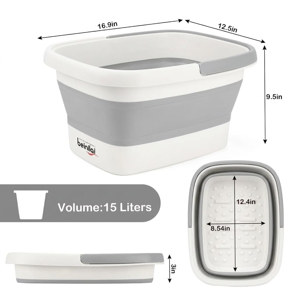 Beinilai grey foot spa basin positioned neatly under a bed for storage