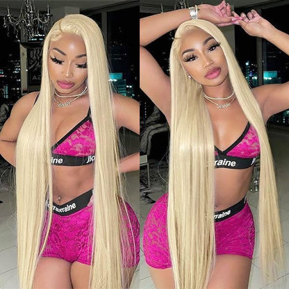 Unboxing view of the GZX authentic imported twenty-six inch blonde lace frontal wig displaying its premium packaging and straight hair pattern.