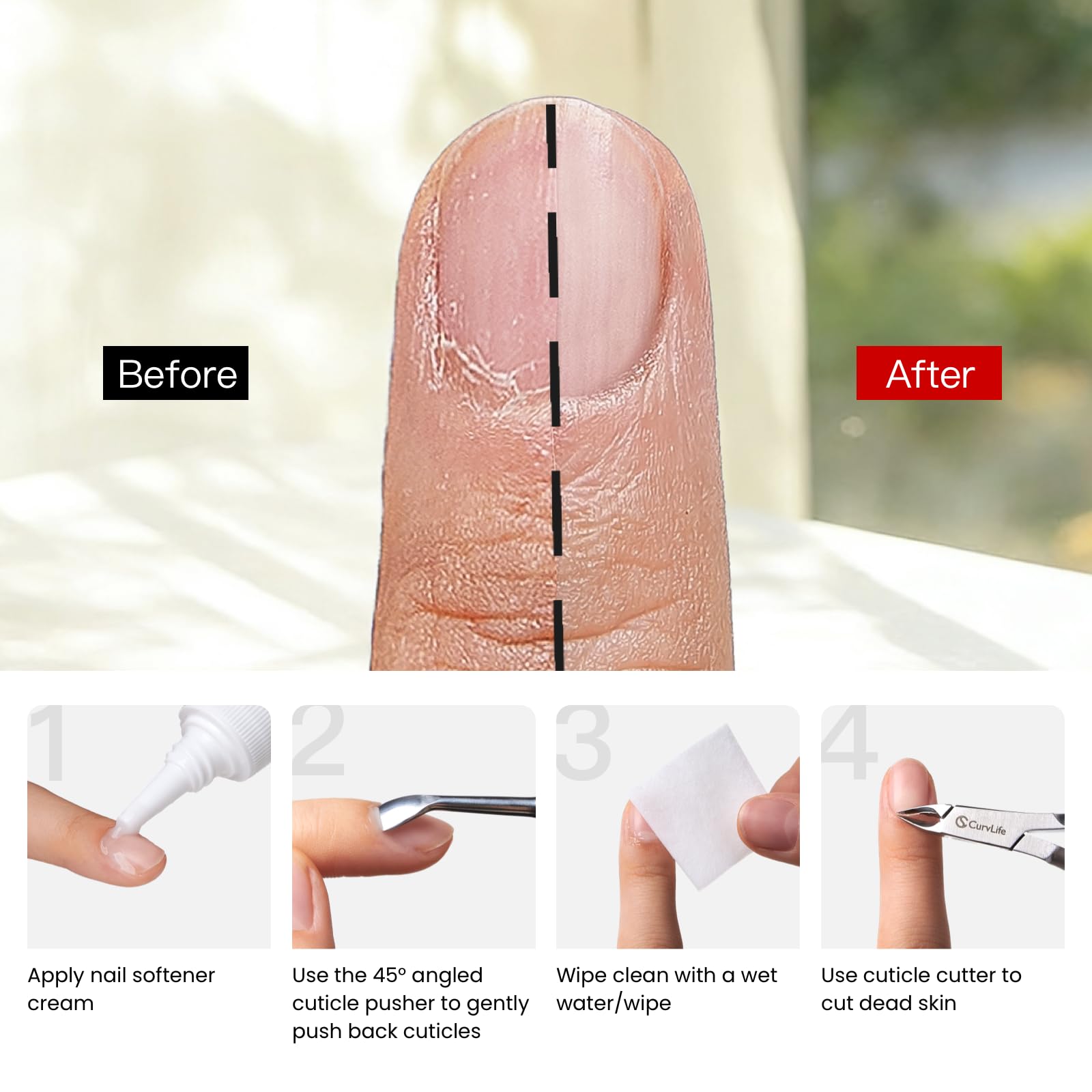 Curvlife cuticle nipper in retail blister packaging