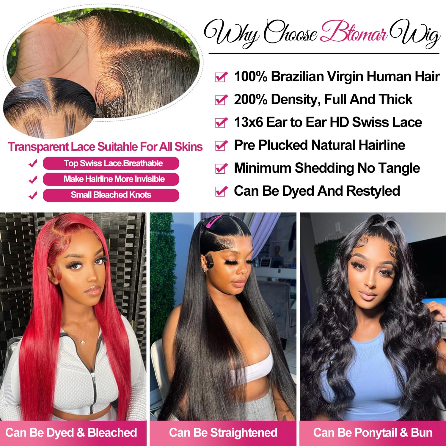Back view of the two hundred percent density bone straight premium virgin human hair wig